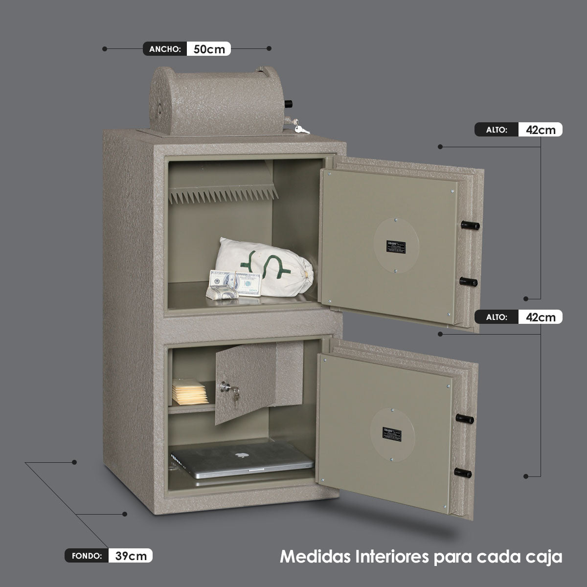 CAJA FUERTE 2 EN 1 MOD. 50-50 BR CON LLAVE DE GUARDIA