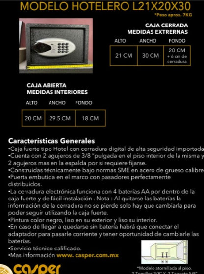 CAJA FUERTE TIPO HOTEL MODELO L21x20