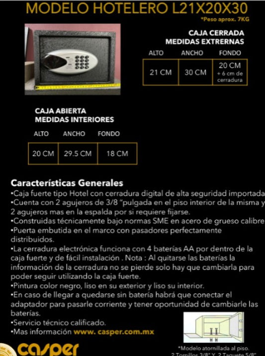 CAJA FUERTE TIPO HOTEL MODELO L21x20